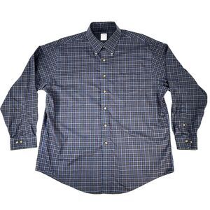 Brooks Brothers Button Down Shirt Men 16r XL Blue Check 100% Cotton Made in USA